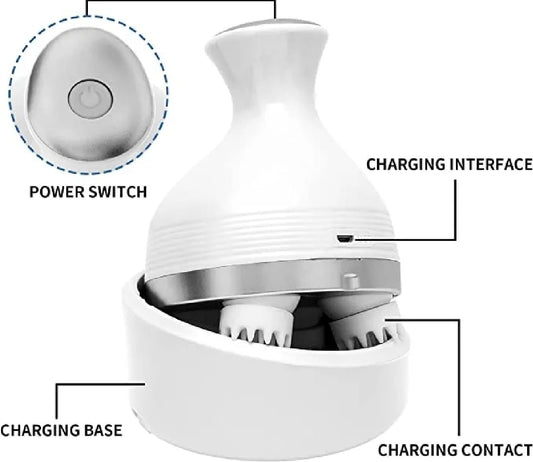 Electric Scalp Massager with 4 Deep Tissue Kneading Nodes – Rechargeable Head Relaxation Massage Device