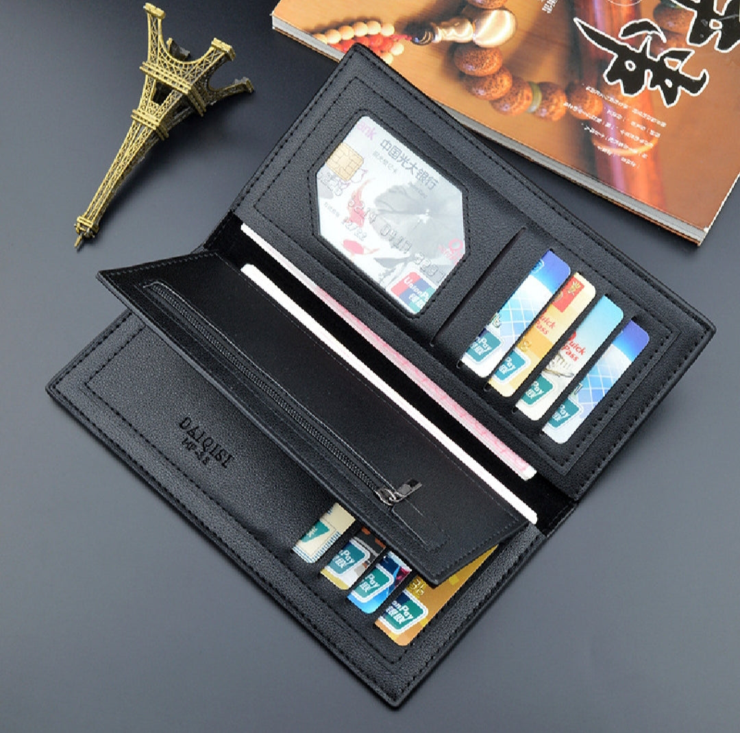 Dual Tone Long Wallet with 14 Card Slots & Zipper Pocket – Black