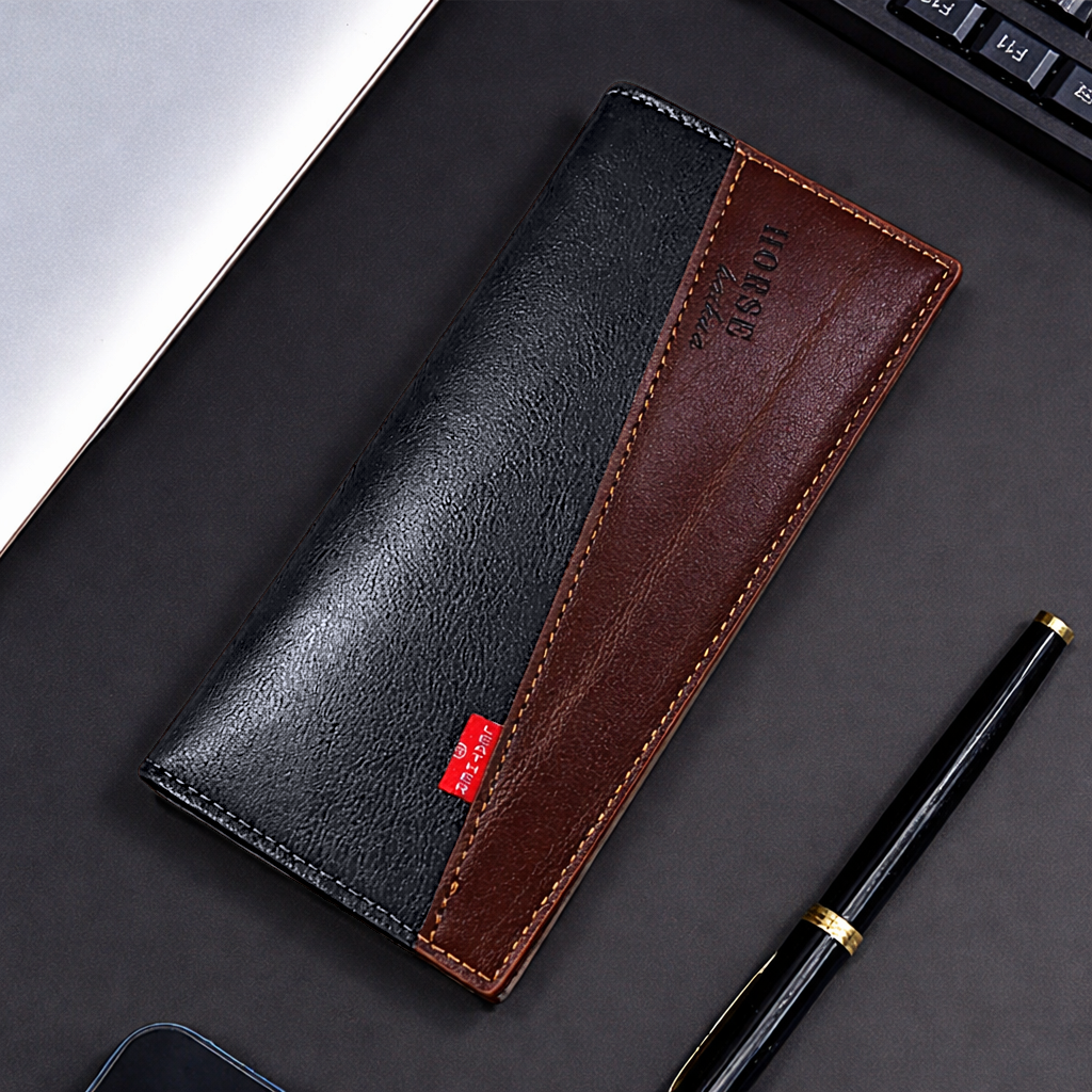 Dual Tone Long Wallet with 14 Card Slots & Zipper Pocket – Black