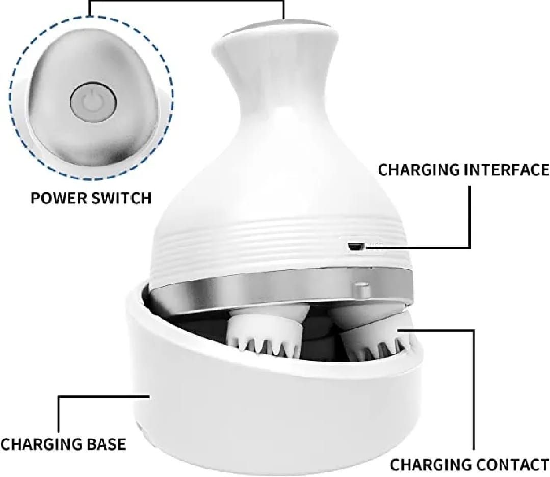 Electric Scalp Massager with 4 Deep Tissue Kneading Nodes – Rechargeable Head Relaxation Massage Device