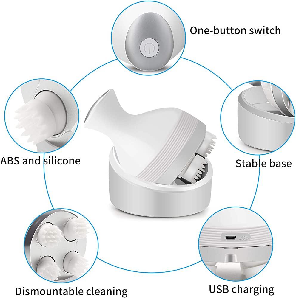 Electric Scalp Massager with 4 Deep Tissue Kneading Nodes – Rechargeable Head Relaxation Massage Device